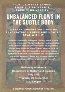 Lecture poster for Geoffrey Samuel lecture, Unbalanced flows in the subtle body.